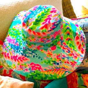 Lilly Pulitzer Multicolor Floral Wide-Brim Sun Hat - Aqua, Pink, Green